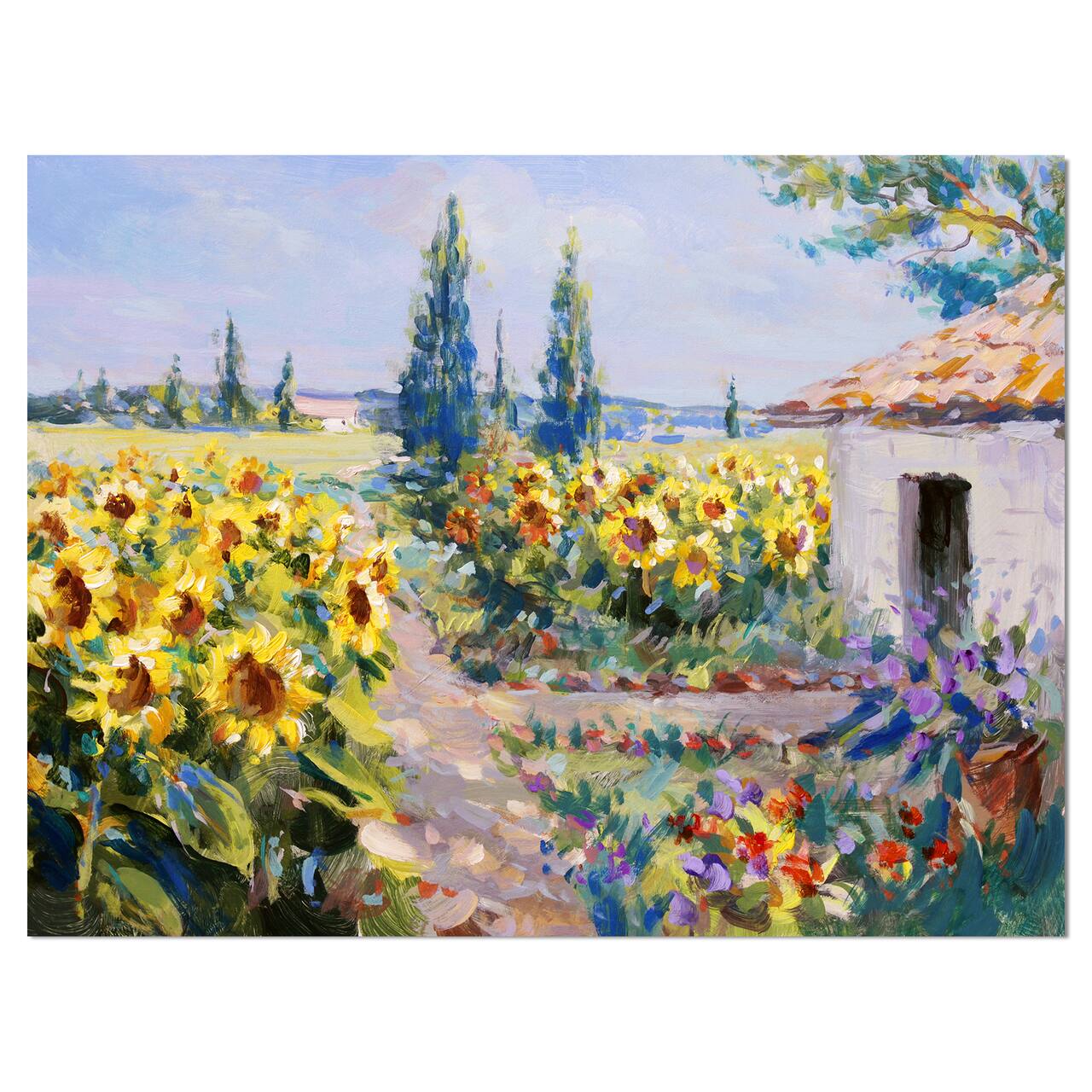 Designart - Sunflower Farm - Floral Painting Print on Wrapped Canvas